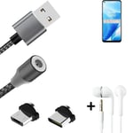 Data charging cable for + headphones OnePlus Nord N200 5G + USB type C a. Micro-