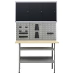 Etabli 120 cm avec 3 panneaux muraux et 1 armoire garage table de travail gris noir Helloshop26 02_0003662