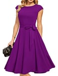 DRESSTELLS Robe Cocktail Mariage Vintage Robe Casual Femme Robe baptême col Rond Manches Courtes Purple 2XL