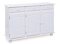 Inter Link - Commode de style rustique - Buffet - Buffet buffet - Style rustique - Armoire d'appoint - Pin massif - 3 portes - 3 tiroirs - Blanc laqué - Livio