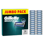 Gillette Mach3 Razor Blades Men, Pack of 24 Razor Blade Refills, Stronger Than Steel Blades, Enhanced Lubrastrip