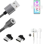 Magnetic charging cable + earphones for Samsung Galaxy M13 4G + USB type C a. Mi