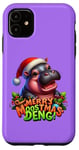 Coque pour iPhone 11 Adorable bébé hippopotame Moo Deng Merry Moostmas Christmas Cheer