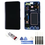 VITRE +ECRAN LCD SUR CHASSIS POUR  SAMSUNG GALAXY S9 PLUS G965F BLEU OUTILS