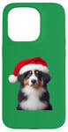 iPhone 15 Pro Miniature American Shepherd With Santa Hat Christmas Xmas Case