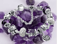 Bracelet - Perles Verre de Murano - Violet - Plaqué Argent 925 - Haute Qualité