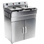 Friteuse haute acier inox 2 bac 16 litres cuve amovible avec minuterie professionnelle