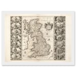 Jansson 17th Century Anglo Saxon Map Britain Brittania Artwork Framed Wall Art Print A4