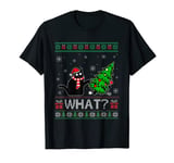 Cat What Funny Black Cat Pushing Christmas Tree Ugly Xmas T-Shirt