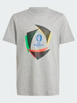 Boys, adidas UEFA EURO24?????? Official Emblem Ball Tee Kids, Grey, Size 7-8 Years