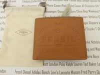 FOSSIL Bi-fold Leather Wallet Mens LEE Tan Brand Embossed Coin Wallets BNWT R£59