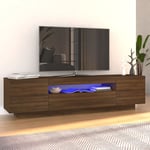 Maison Chic - Meuble tv avec lumières led Banc tv Armoire de rangement Chêne marron 160x35x40 cm 90376