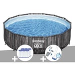 Kit piscine tubulaire ronde Bestway Steel Pro Max décor bois, 4,27 x 1,07 m + 6 cartouches de filtration + Kit d'entretien Deluxe