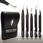 Razor Edge Eyelash Tweezers 5 Pack Set with 5 different styles of tips Black