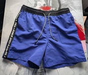 Jack & Jones Swim Shorts Mens Small Fiji Tape Shorts Blue Drawstring Pockets