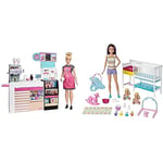 Barbie GMW03 Coffee Shop Playset & Nursery Playset with Skipper Babysitters Inc. Doll, 2 Baby Dolls, Crib and 10+ Pieces of Working Baby Gear and Themed Toys, Gift Set for 3 to 7 Year Olds