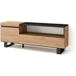 Skraut Home - Meuble TV, Banc Télé, Grand espace de Rangement, 150x57x35cm, Pour les TV jusqu'à 65", Design industriel, Style moderne, Chêne et noir