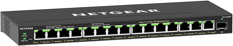 (Gs316Epp¿Switch Ethernet Poe 16 Ports Rj45 Gigabit(10/100/1000),Serie Plus Manageable Poe,Switch Rj45 Avec 15 Ports Poe+ 231 W,1 Port Sfp,Silencieux,Format Bureau/ Mur,Idéal Pme/ Tpe