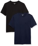 Amazon Essentials Men's T-Shirt Slim-Fit Short-Sleeved Crewneck Pocket, Pack of 2, Black/Navy, XS