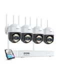 ZOSI C289 4MP 2.5K Kit Camera de Surveillance WiFi Sans Fil Extérieure, 8CH 5MP NVR avec 2TB HDD, Caméra IP PTZ 355°/140°, Alarme Sonore et Lumineuse, Audio Bidirectionnel pour Surveillance Domestique