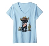 Womens Black Cat in Cowboy Boots V-Neck T-Shirt