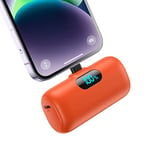 Feob 5000mAh Mini Power Bank for iPhone, Upgraded 15W PD Fast Charging Portable Charger, LCD Display 3.0A Small Battery Pack Compatible with iPhone 14/14 Pro Max/13/13 Pro Max/12/11/XR, etc -Orange