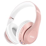 Uliptz Wireless Bluetooth Headphones, 65H Playtime Over Ear Headphones with Microphone, 6EQ Sound Modes Wireless Headphones, Foldable Bluetooth 5.3 Headphones for Office/Cellphone/PC (Rose Gold)