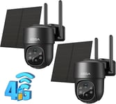 2 Pièces 3G/4G Lte Caméra Surveillance Solaire Avec Carte Sim, 2K Hd 4G Caméra Extérieure Sans Fil Inclinable À 355°/90°, Caméra De Surveillance Sans Wifi, Vision Nocturne,Détection De Mouvement