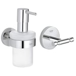 GROHE Dispensador de jabón Redondo Ref Distributeur de Savon avec Support Essentials 40448001 (Import Allemagne), Argent & 40461001 BauCosmopolitan Patère Murale, Chrome