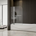 1000x1400mm 180° Pivot Bath Shower Clear Glass Screen Door Panel With Towel Rail