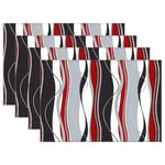 YY-one Placemats Set Of 6,Placemats For Dinner Table,Wavy Vertical Stripes Red Black White & Grey,Table Placemats,Washable Table Mats