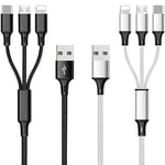 Multi Charging Cable 2 Packs, 3A 3 in 1 Fast Charging Cord,1.2M Nylon Braided Multiple USB Cable with iP Micro USB Type C Port for Phone,Samsung,PS4, Tablet, Xiaomi and More