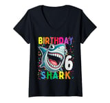 Womens Baby Cute Shark Birthday Boy Girl 6 Year Old - Six Six V-Neck T-Shirt