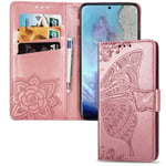 IMEIKONST Wallet Case for Motorola Moto Edge, Elegant Embossed Flower Card Holder Bookstyle PU Leather Durable Magnetic Closure Flip Kickstand Cover for Motorola Moto Edge Butterfly Rose Gold SD