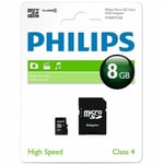 Philips 8GB Micro SD Memory Card, Class 4 High Speed, with full size SD adapter