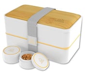 Umami Bento Lunch Box, 2 Pots à Sauce & Couverts en Bois Inclus, Lunchbox Micro-Ondable, Boîte à lunch Adulte, Boîte Repas Compartimentée, Boîte Bento Lunch Box