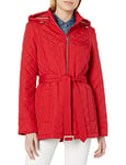 Tommy Hilfiger Women's Quilted Jacket with Tie Waist Belt, Crimson, L