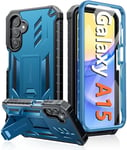 FNTCASE for Samsung Galaxy A15-5G Case: Military Grade Drop Proof Protection Phone Cover with Kickstand | Heavy Duty Rugged Full Body Protective Shockproof Matte Textured TPU Cases - 6.5 Inch (Blue)