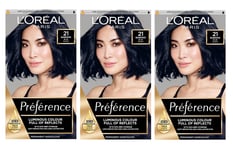 3 x L'OREAL PREFERENCE HAIR DYE COLOUR 100% GREY COVERAGE BANGKOK BLUE BLACK 21