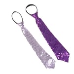 NiceYnn 2pcs Sequined Zipper Ties for Men, Glitter Sparkly Paillette Adjustable Pre-Tied Zip Necktie, Shinning Sequins Dance Party Magic Show Stage Performance Costume Tie Lilac + Purple