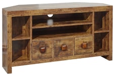 GFW Jakarta 3 Drawer Corner TV Unit - Mango Wood Effect