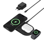 Belkin BoostCharge Pro Station de Recharge 3-en-1 avec Qi2 (Recharge Rapide 15 W, Chargeur sans Fil pour l'iPhone 16, Les AirPods, Apple Watch, et Tout Appareil MagSafe, Noir)