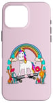 Coque pour iPhone 16 Pro Max Skateboard licorne arc-en-ciel pour enfant