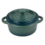 BERGNER Excalibur - Ensemble de 4 pièces - 2 mini-casseroles rondes en grès avec poignées 12.9X9.8X4.4/7.1CM - 2 couvercles inclus - Vert - Lavable au lave-vaisselle et au four