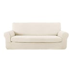 Deconovo 1 Pièce Housse Canapé Extensible Revêtement de Canapé Confortable Jacquard Housse de Canapé 3 Place avec Accoudoirs 185x83x89cm Blanc