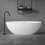 Sogood® Baignoire Îlot Ovale 165cm Blanc Vicenza910 en Résine avec Bonde 165x75x55 cm