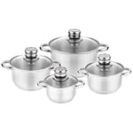 FLORINA Pablo Batterie de cuisine en acier inoxydable, 8 pièces, induction 4 casseroles, 4 couvercles en verre avec thermomètre, convient à tous les types de cuisines, passe au lave-vaisselle, 5K3939