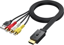 Autoutle Convertisseur Rca Vers Hdmi Adaptateur Av 1080p Vers Hdmi Conversion 16 9/4 3, Pal/Ntsc, Adaptateur Rca Vers Hdmi Avec Câble Rca Femelle De 60cm Pour Wii, Ps1/Ps2, Xbox,Dvd/Vhs/Vcr-Femelle