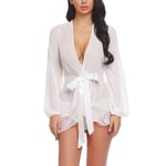 Robe De Chambre Femme Sexy,Dentelle Transparente Profonde V Femmes en Dentelle Transparente Kimono sous-Vêtements Robe Robe Vêtements De Nuit Vêtements De Nuit Intimes Robe Sexy Lingerie Kimono Ro