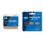 KMC Unisex's X11el Chain, Ti-N Gold, 118 Link & Unisex's 11 Speed MissingLink Joining Link, Ti-N Gold, 2 Pairs